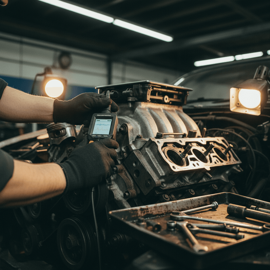 Mechanic tightening a wheel nut at a service bay